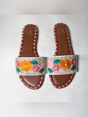 Crown & Ivy Sewing Down South Liza Floral Beaded Slide Sandals Women’s Size 8.5